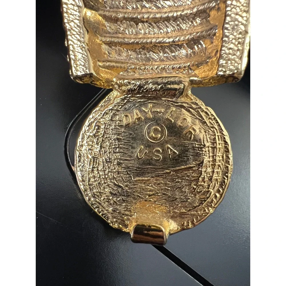 Day-Lor USA Vintage Navy Blue Elastic Cinch Belt‎ Gold Faux Pearl Buckle Retro